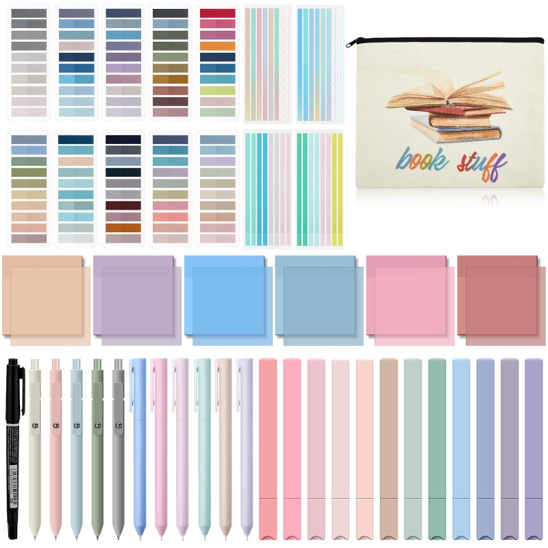 Trandraft Book Annotation Kit  2640 Pcs Sticky Tabs  300 Sticky Notes  11 Pcs Gel Ink Pen  12 Pcs Highlighter Marker  Set of Pencil Case Pouch for Bible Study Book Lover Gift Bookworm(Square) - Image 1